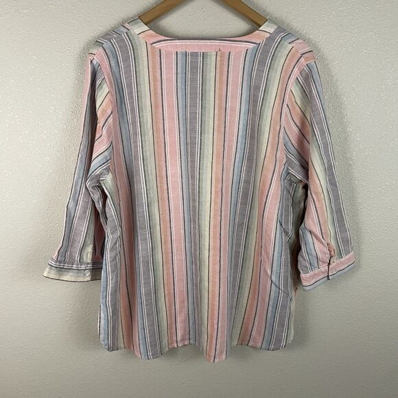 Tahari Womens 1X Striped Linen Blend Multicolor V Neck 3/4 Sleeve - Picture 4 of 4